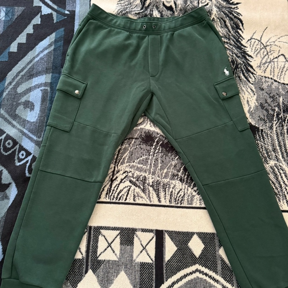 Polo Ralph Lauren Double Knit Forest Green/White Cargo Joggers Sweatpants
